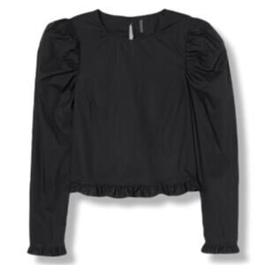 H&M Puff Sleeve Black Boxy Top M Witchy Whimsigoth Dark Fairy Romance Soft Goth